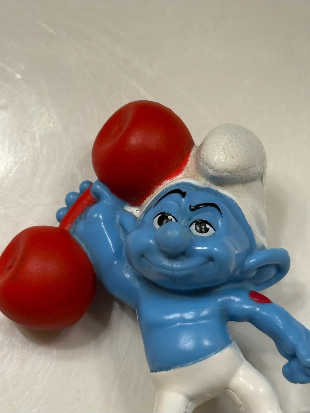 🎉 Hefty The Blue Smurf Figure with Red Dumbbell